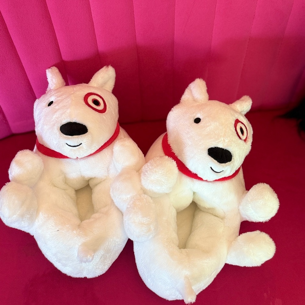 Kids White Plush Target Dog Slippers Sz 2/3